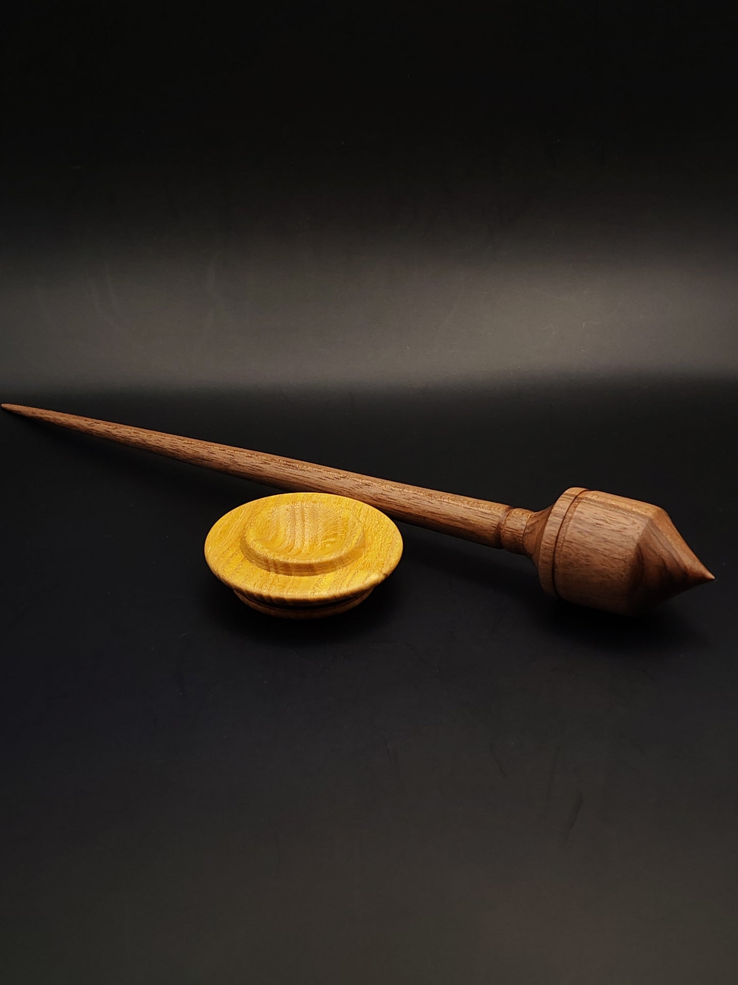 Walnut Support Spindle Set – 31g / 1.09oz, 27cm / 10.62in – With Mulberry Support Bowl | Heavy Spindle for Medium to Thick Fibers | Organic Wax Finish | Kravelli Spindles