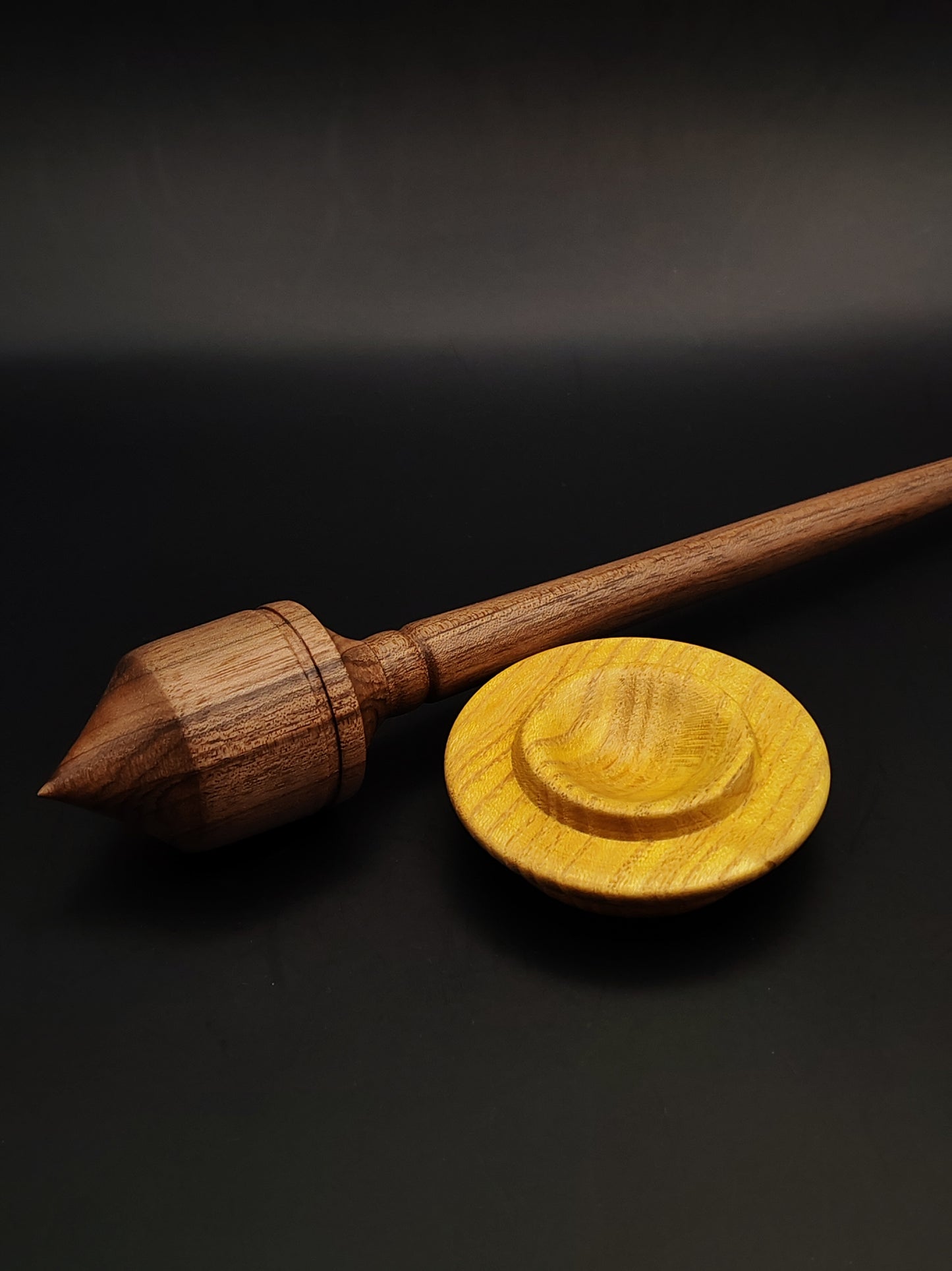 Walnut Support Spindle Set – 31g / 1.09oz, 27cm / 10.62in – With Mulberry Support Bowl | Heavy Spindle for Medium to Thick Fibers | Organic Wax Finish | Kravelli Spindles