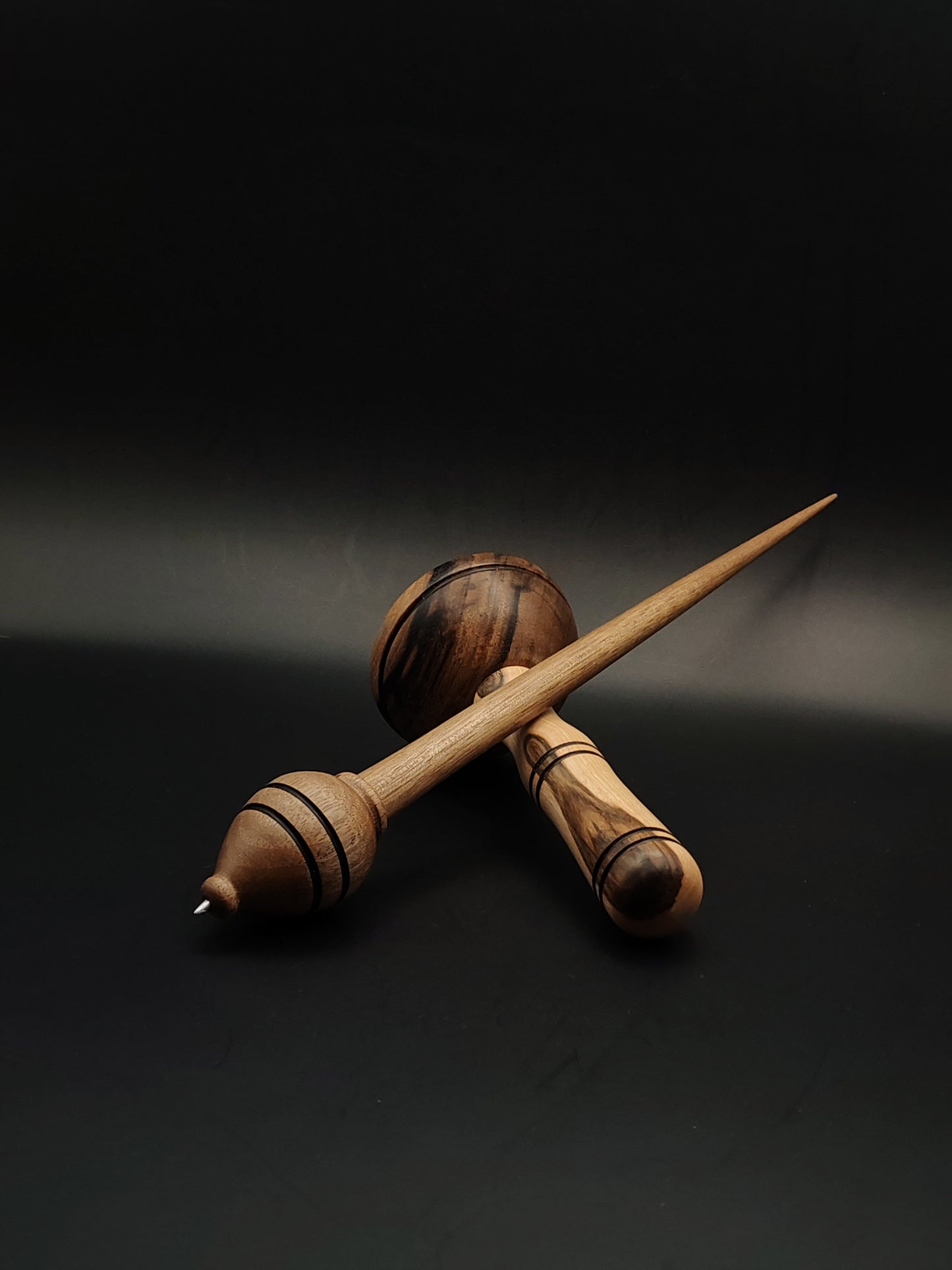 Walnut Support Spindle Set with Stainless Steel Tip – 28g / 0.99oz, 27cm / 10.62in – With Walnut Lap Support Bowl | Medium-Weight Spindle for Supported Spinning