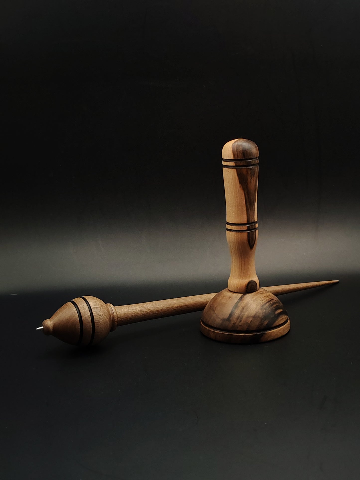 Walnut Support Spindle Set with Stainless Steel Tip – 28g / 0.99oz, 27cm / 10.62in – With Walnut Lap Support Bowl | Medium-Weight Spindle for Supported Spinning