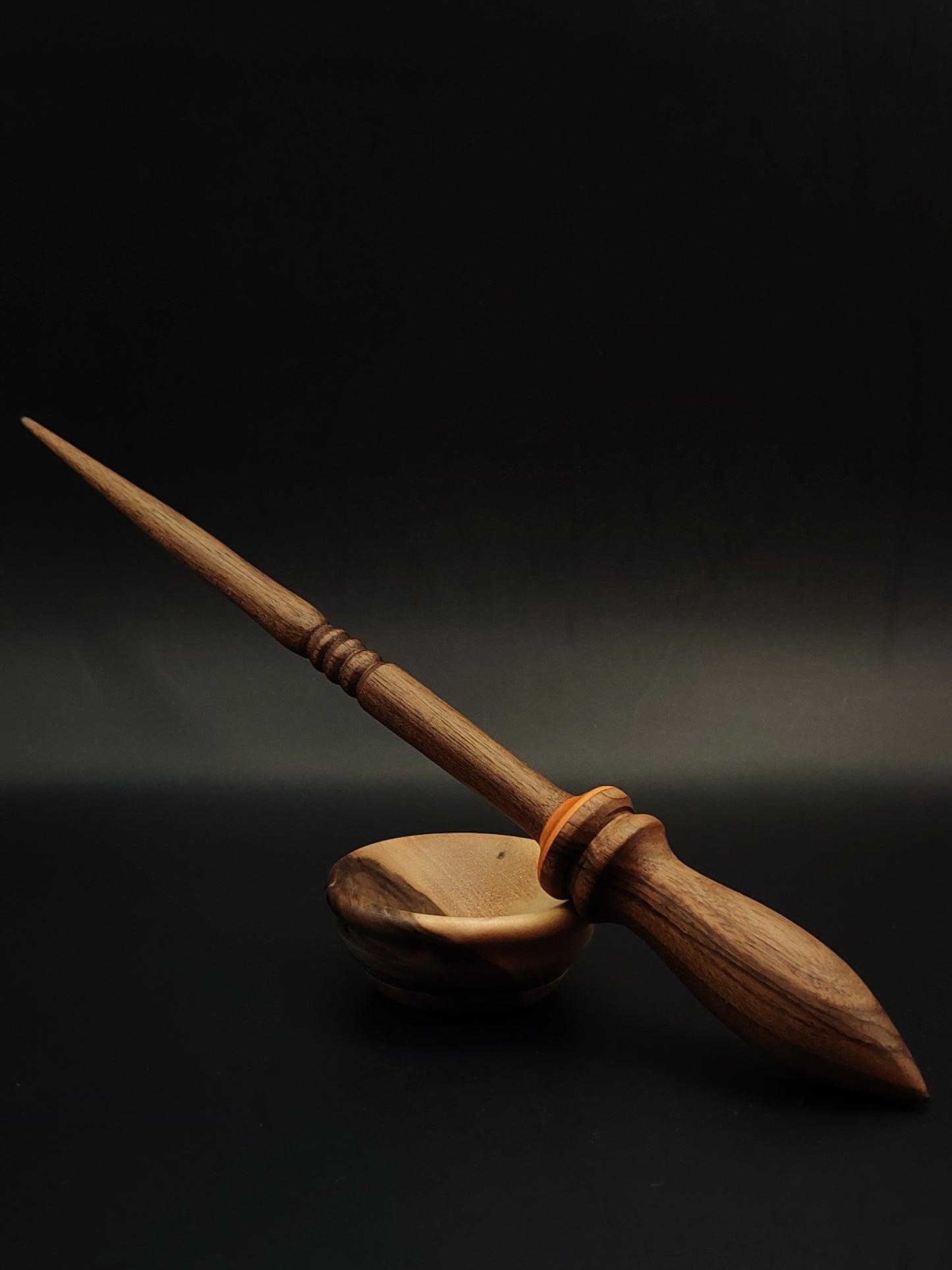 Artisan Support Spindle – Walnut & Rosewood (26 cm / 10.2″, 23 g / 0.81 oz) + Walnut Spinning Bowl | Handmade by Kravelli