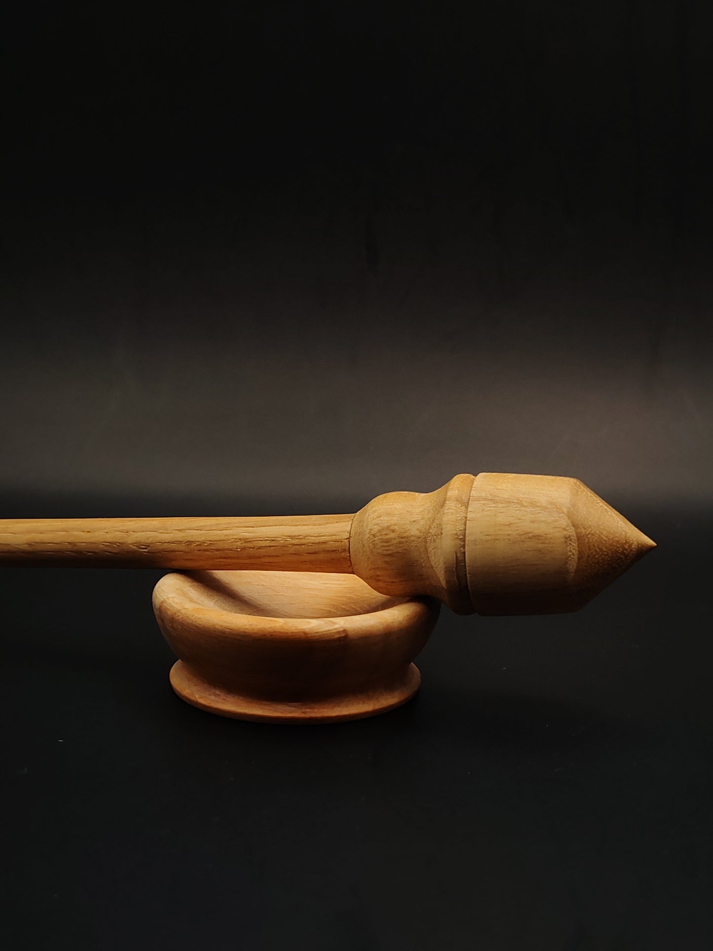Oak Support Spindle Set – 25g / 0.88oz, 25.5cm / 10.03in – With Beech Support Bowl | Medium Spindle for Supported Spinning | Organic Wax Finish | Kravelli Spindles