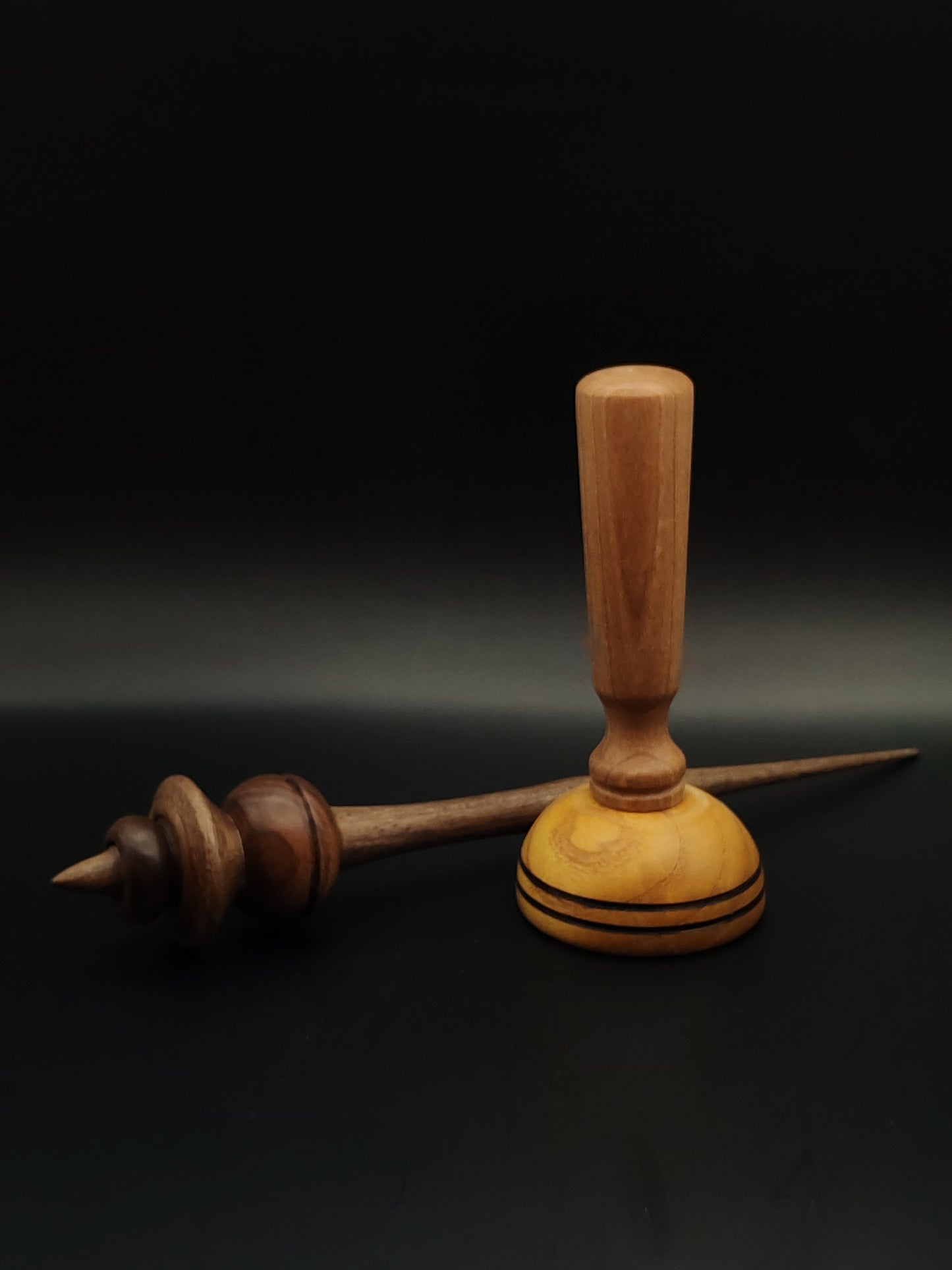 Walnut Support Spindle Set – 33g / 1.16oz, 25cm / 9.84in – With Grey Walnut & Mulberry Lap Support Bowl | Heavy Spindle for Controlled Supported Spinning | Kravelli Spindles