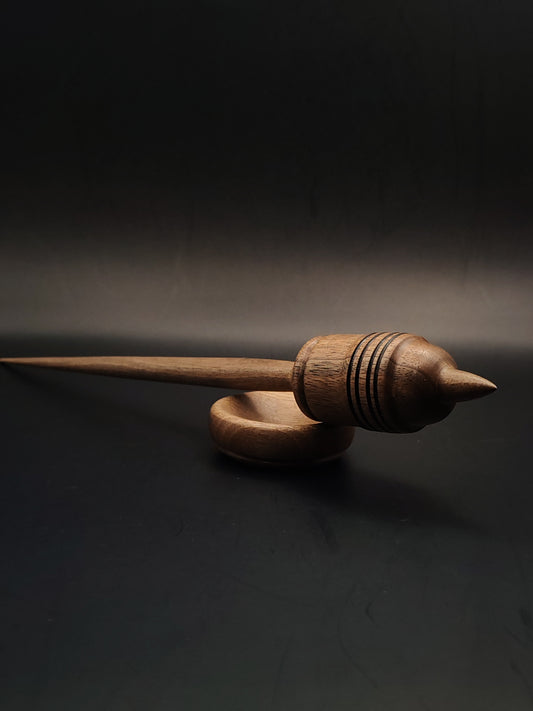 Heavy Walnut Support Spindle Set – 46g / 1.62oz, 28.5cm / 11.22in – With Walnut Support Bowl | Strong Spindle for Supported Spinning & Plying | Kravelli Spindles