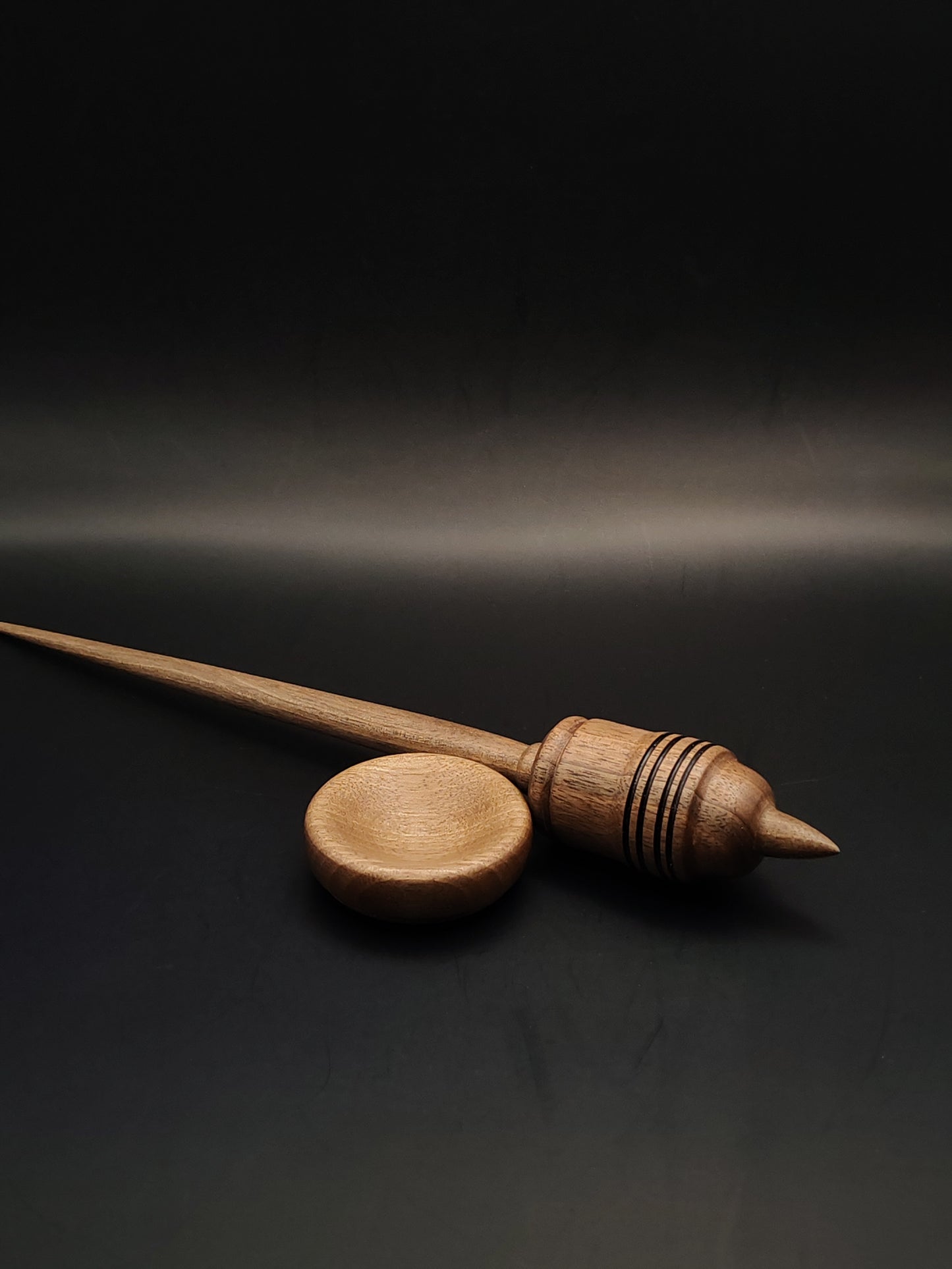 Heavy Walnut Support Spindle Set – 46g / 1.62oz, 28.5cm / 11.22in – With Walnut Support Bowl | Strong Spindle for Supported Spinning & Plying | Kravelli Spindles