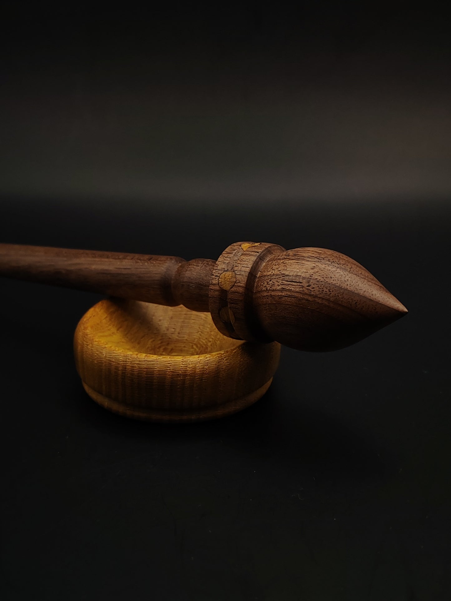 Walnut Support Spindle Set – 22g / 0.77oz, 26cm / 10.23in – With Mulberry Support Bowl | Medium-Light Spindle for Supported Spinning | Kravelli Spindles