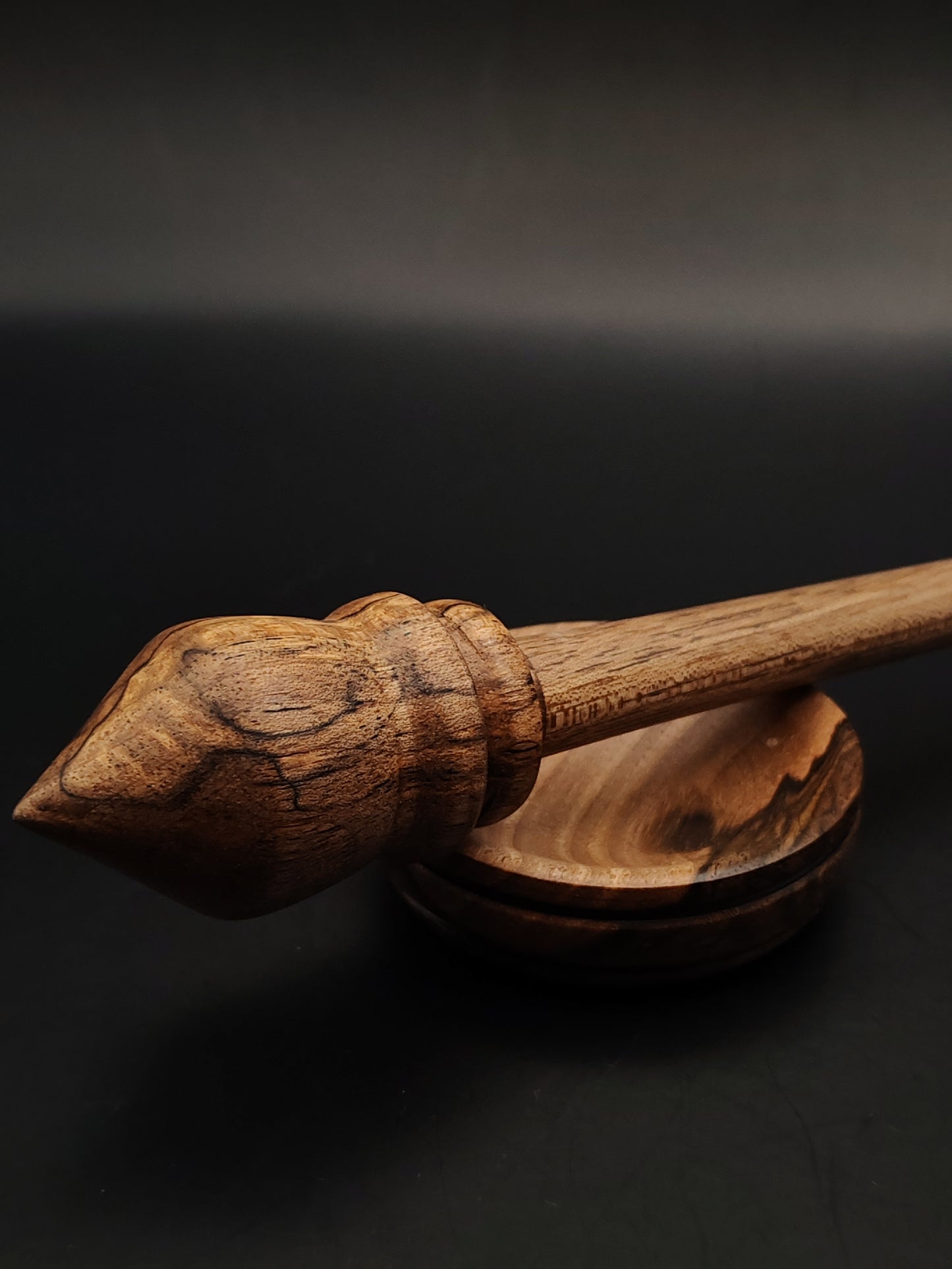 Walnut Support Spindle Set – 21g / 0.74oz, 25cm / 9.84in – With Walnut Support Bowl | Medium-Light Spindle for Supported Spinning | Kravelli Spindles