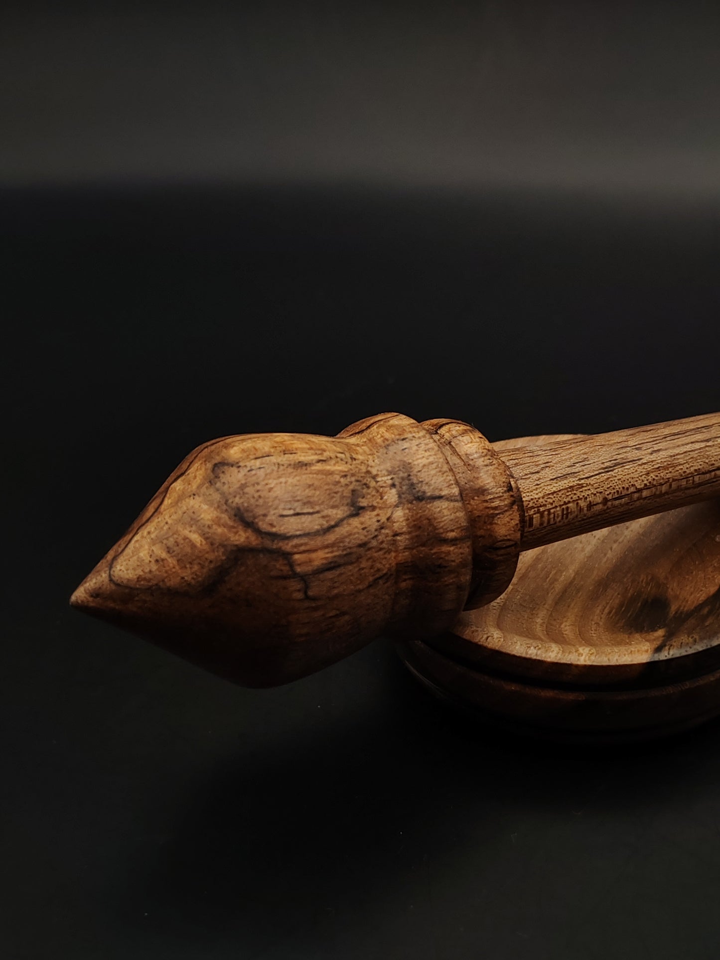Walnut Support Spindle Set – 21g / 0.74oz, 25cm / 9.84in – With Walnut Support Bowl | Medium-Light Spindle for Supported Spinning | Kravelli Spindles