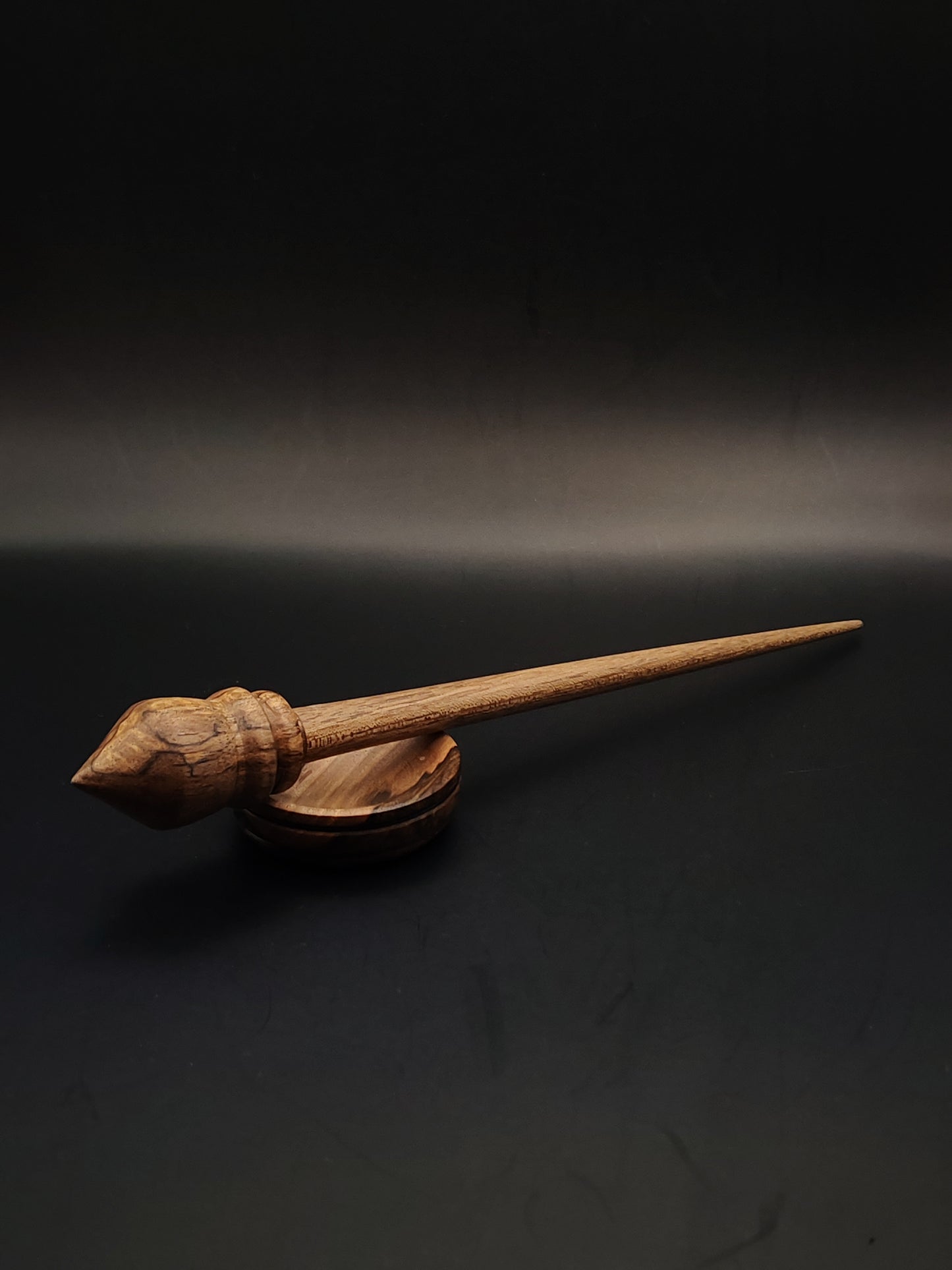 Walnut Support Spindle Set – 21g / 0.74oz, 25cm / 9.84in – With Walnut Support Bowl | Medium-Light Spindle for Supported Spinning | Kravelli Spindles