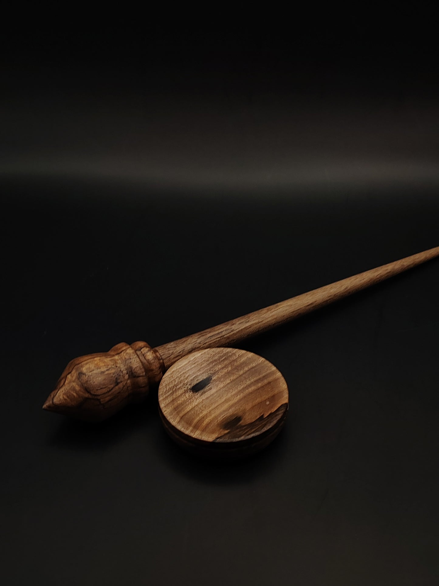 Walnut Support Spindle Set – 21g / 0.74oz, 25cm / 9.84in – With Walnut Support Bowl | Medium-Light Spindle for Supported Spinning | Kravelli Spindles