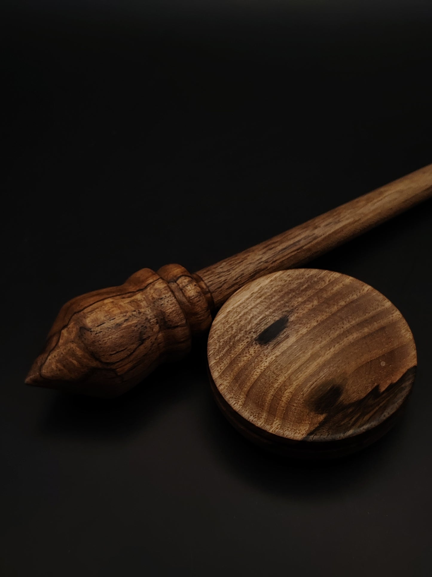 Walnut Support Spindle Set – 21g / 0.74oz, 25cm / 9.84in – With Walnut Support Bowl | Medium-Light Spindle for Supported Spinning | Kravelli Spindles