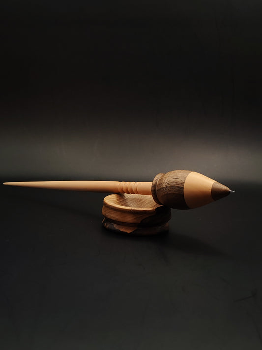 Apple & Walnut Support Spindle with Metal Tip – 29g / 1.02oz, 26cm / 10.23in – With Walnut Support Bowl | Precision Spindle for Supported Spinning