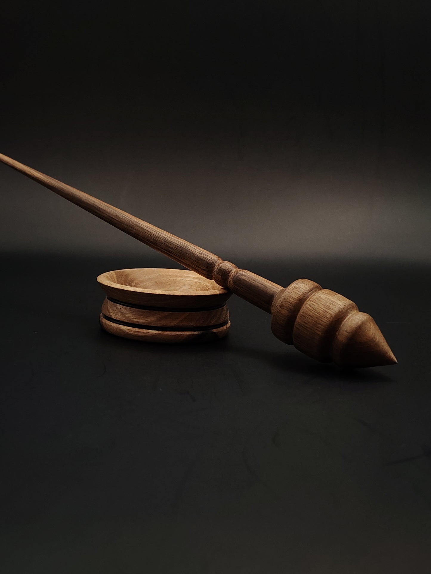 Walnut Support Spindle Set – 15g / 0.53oz, 23cm / 9.05in – With Walnut Support Bowl | Lightweight Spindle for Fine Supported Spinning | Kravelli Spindles