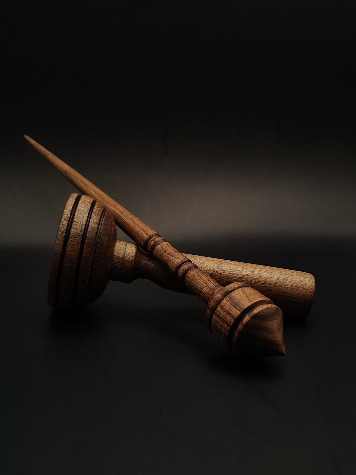 Walnut Support Spindle Set – 22g / 0.77oz, 25cm / 9.84in – With Walnut Lap Support Bowl | Balanced Spindle for Supported Spinning | Kravelli Spindles