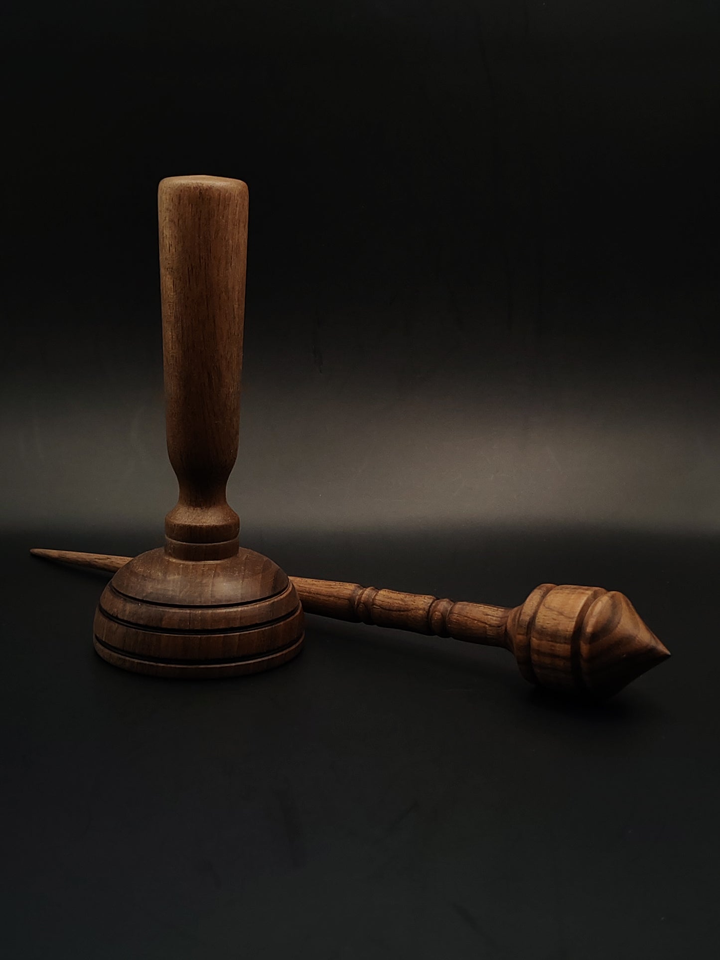 Walnut Support Spindle Set – 22g / 0.77oz, 25cm / 9.84in – With Walnut Lap Support Bowl | Balanced Spindle for Supported Spinning | Kravelli Spindles