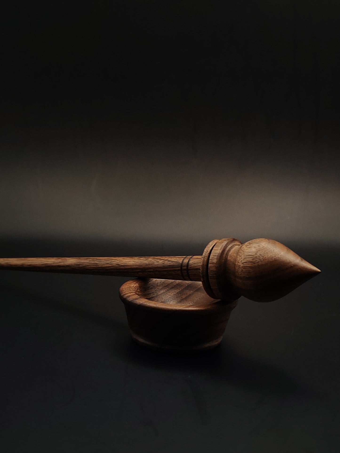 Walnut Support Spindle Set – 18g / 0.63oz, 25cm / 9.84in – With Walnut Support Bowl | Lightweight & Balanced Spindle for Supported Spinning | Kravelli Spindles