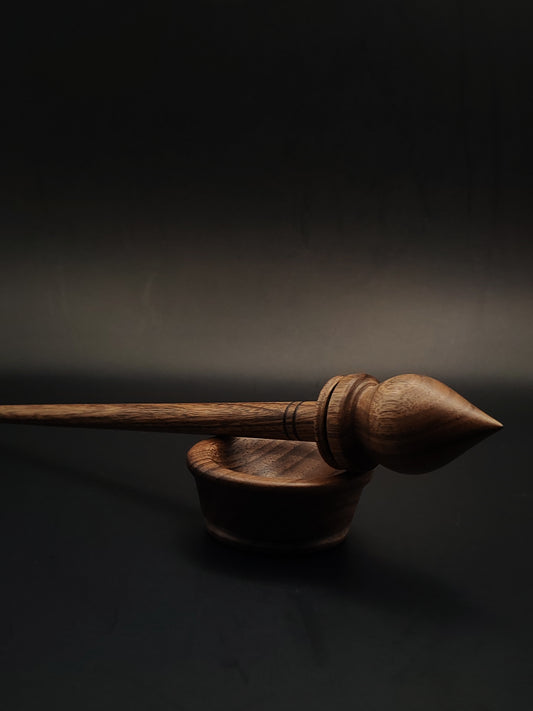 Walnut Support Spindle Set – 18g / 0.63oz, 25cm / 9.84in – With Walnut Support Bowl | Lightweight & Balanced Spindle for Supported Spinning | Kravelli Spindles