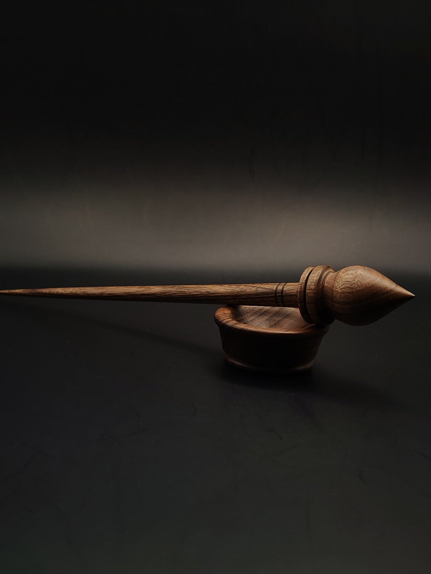 Walnut Support Spindle Set – 18g / 0.63oz, 25cm / 9.84in – With Walnut Support Bowl | Lightweight & Balanced Spindle for Supported Spinning | Kravelli Spindles