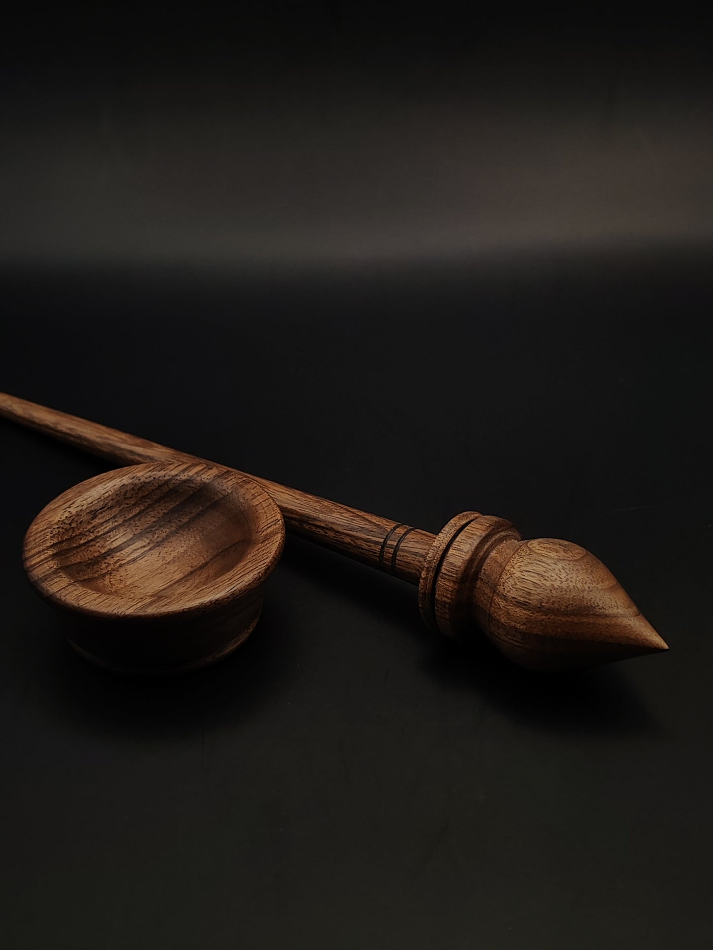 Walnut Support Spindle Set – 18g / 0.63oz, 25cm / 9.84in – With Walnut Support Bowl | Lightweight & Balanced Spindle for Supported Spinning | Kravelli Spindles