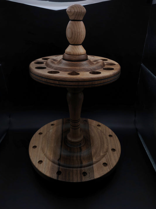 Walnut & Oak Spindle Stand – Holds 12 Drop or Support Spindles (17 cm / 6.69 in Between Discs)