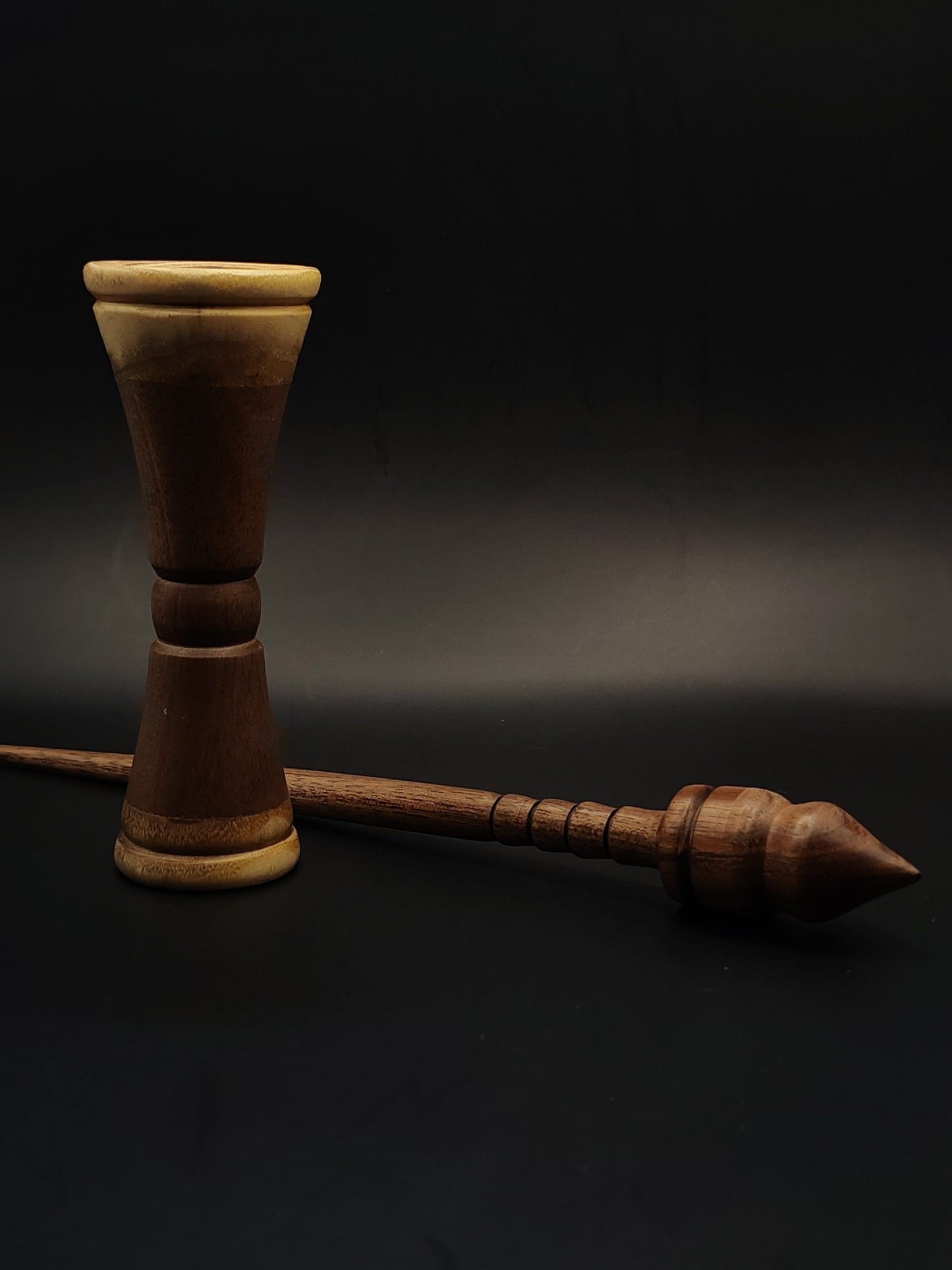 Support Spindle – 18g / 0.63oz, 25.5cm / 10.03in – Walnut Wood | With Acacia & Walnut Lap Bowl | Lightweight Hand Spindle Set | Kravelli