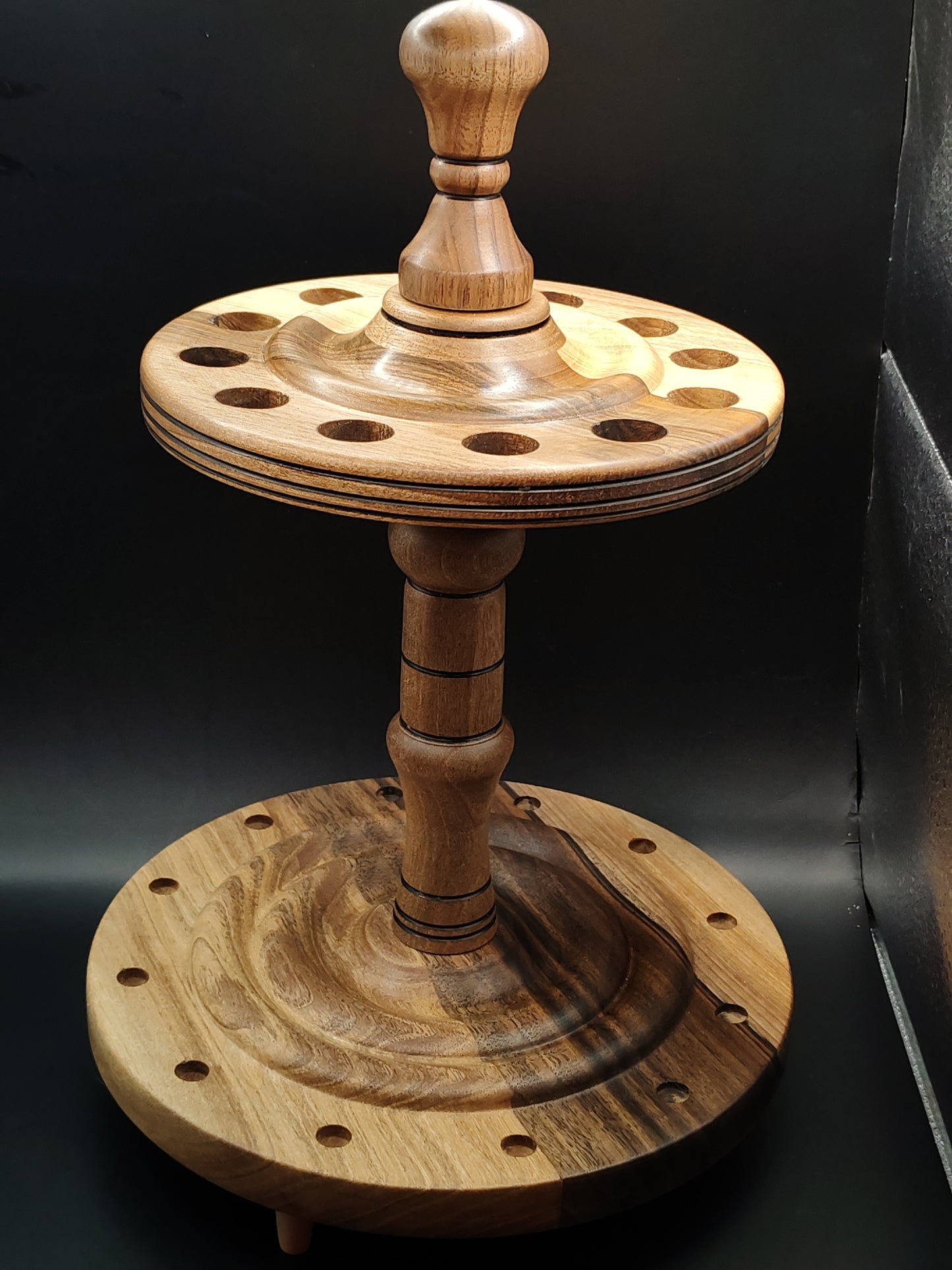 12-Spindle Stand – All-Walnut Wood | Drop & Support Spindle Organizer | Rotating Display for Spindles | Kravelli Artisan Tool Rack