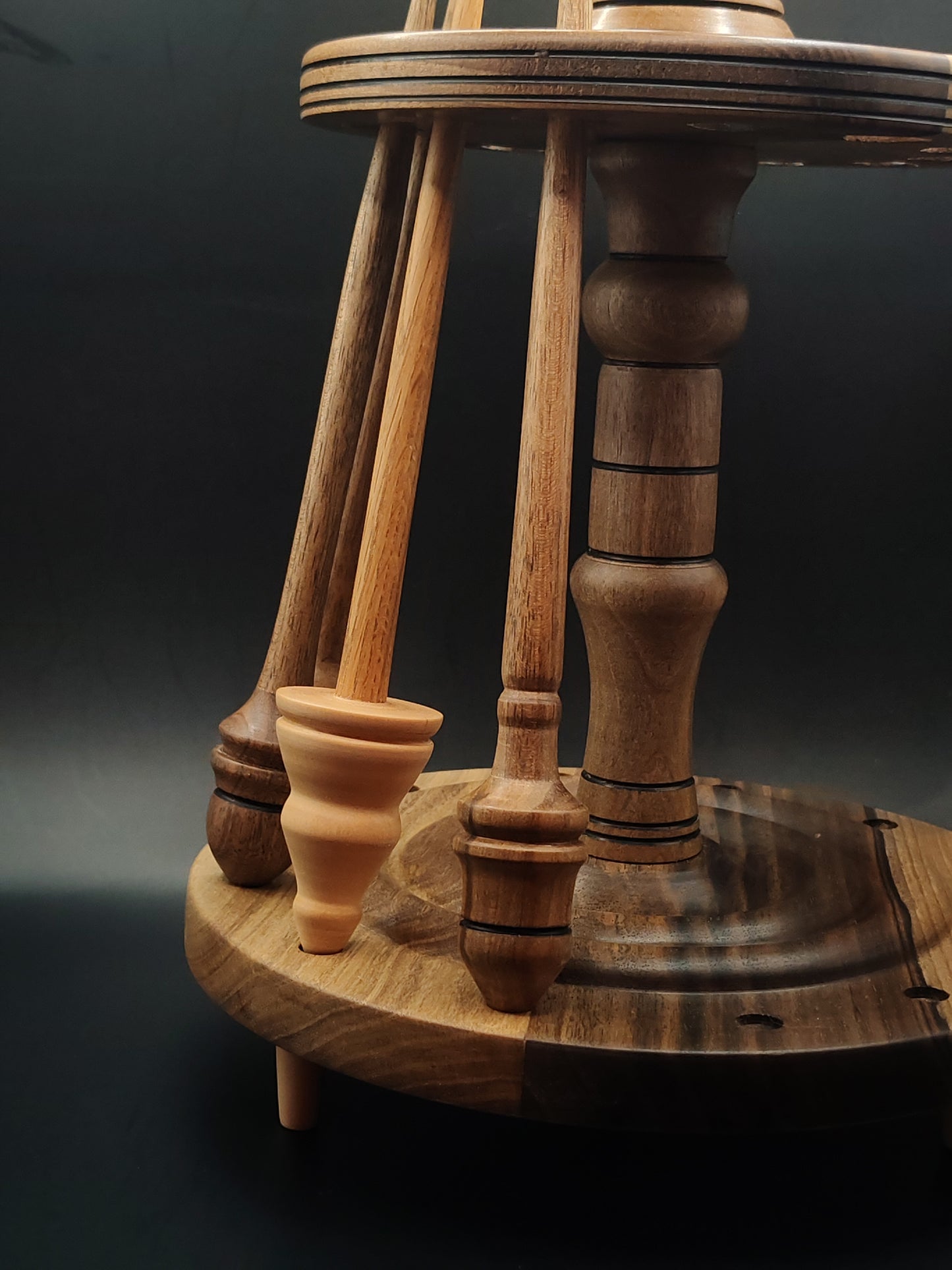 12-Spindle Stand – All-Walnut Wood | Drop & Support Spindle Organizer | Rotating Display for Spindles | Kravelli Artisan Tool Rack