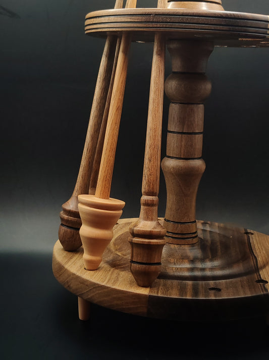 12-Spindle Stand – All-Walnut Wood | Drop & Support Spindle Organizer | Rotating Display for Spindles | Kravelli Artisan Tool Rack