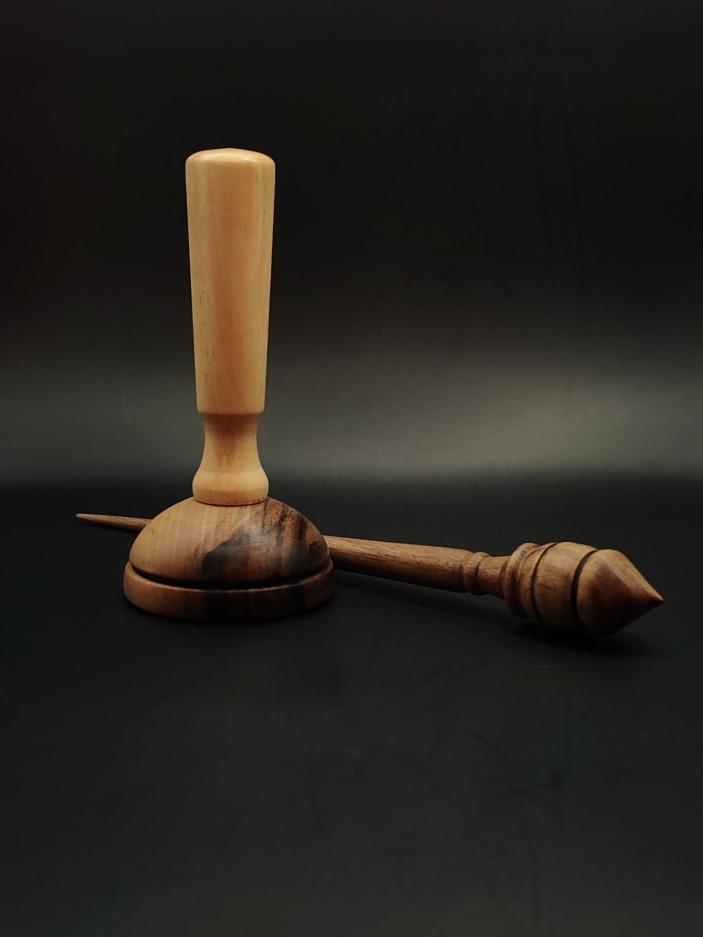 Support Spindle – 18g / 0.63oz, 25.5cm / 10.03in – Walnut Wood | With Apple & Walnut Lap Bowl | Lightweight Hand Spindle Set | Kravelli