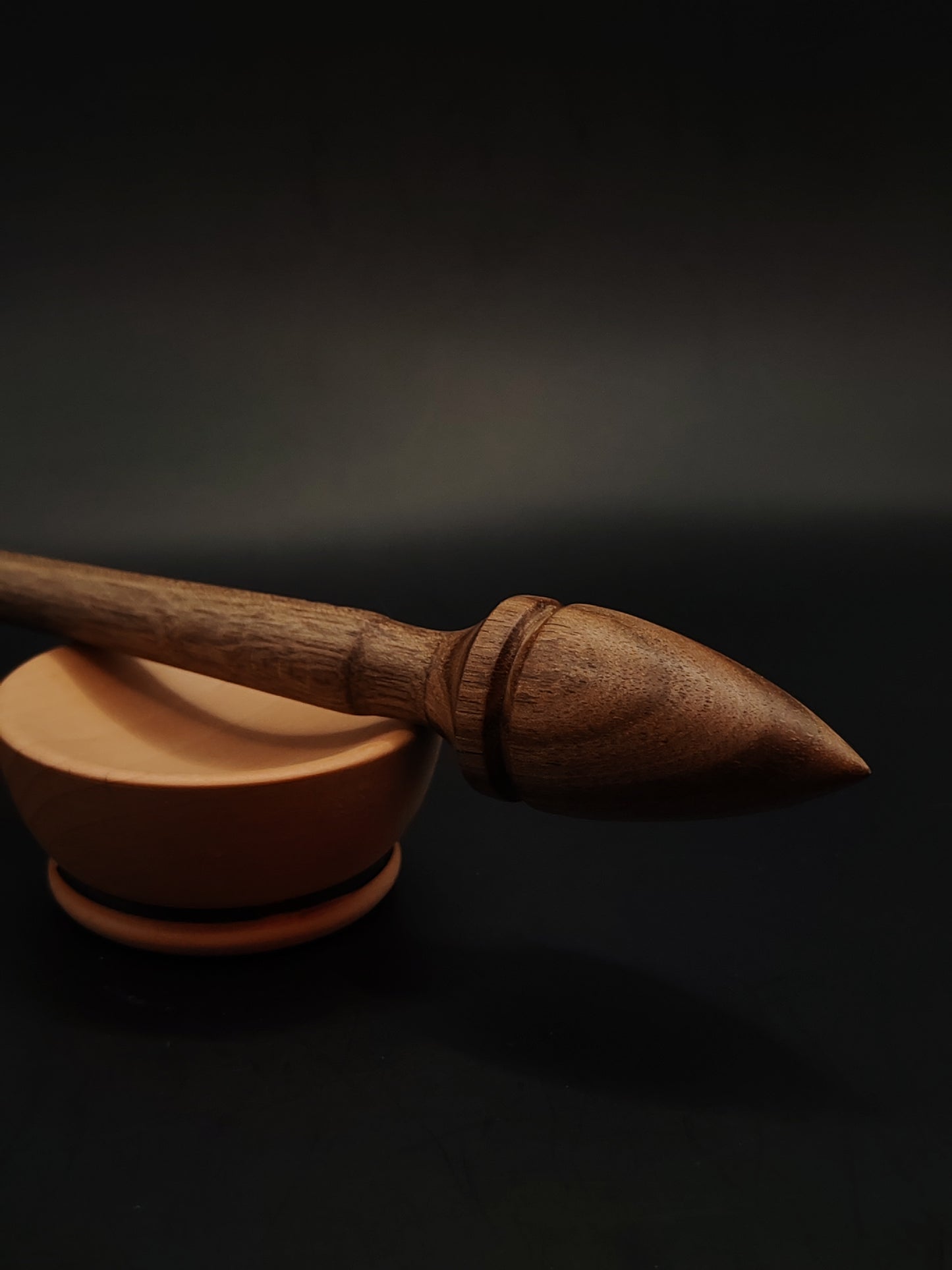 Support Spindle – 17g / 0.59oz, 25.5cm / 10.03in – Walnut Wood | With Pear Support Bowl | Lightweight Hand Spindle | Kravelli Spindle Set