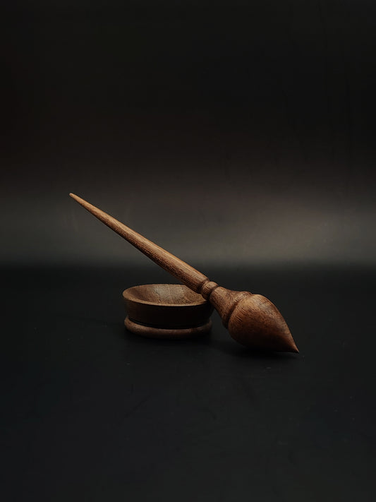 Mini Support Spindle – 10g / 0.35oz, 16cm / 6.29in – Walnut Wood | With Tiny Walnut Bowl | Lightweight Travel Spindle | Kravelli Mini Series