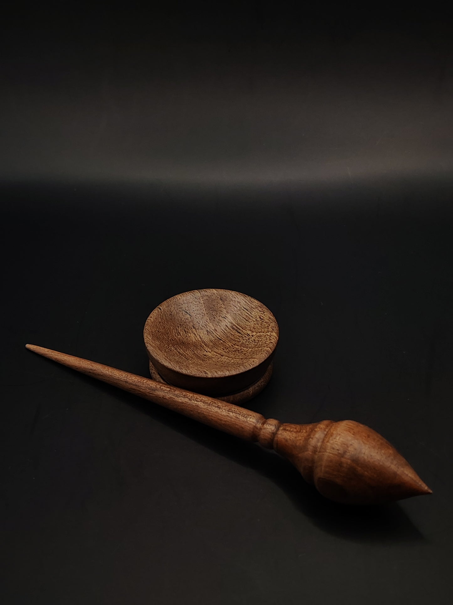 Mini Support Spindle – 10g / 0.35oz, 16cm / 6.29in – Walnut Wood | With Tiny Walnut Bowl | Lightweight Travel Spindle | Kravelli Mini Series