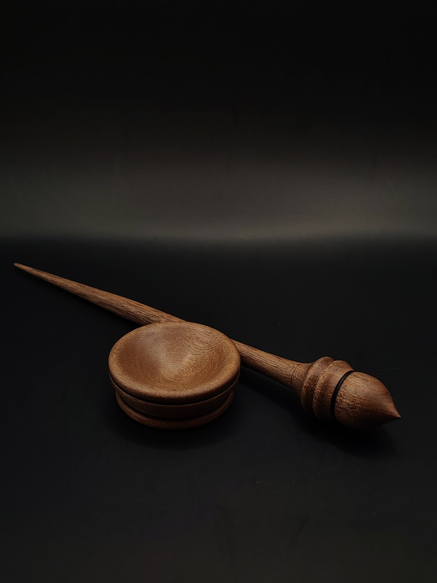 Support Spindle – 18g / 0.63oz, 25cm / 9.84in – Walnut Wood | With Matching Walnut Support Bowl | Lightweight Hand Spindle | Kravelli Spindles