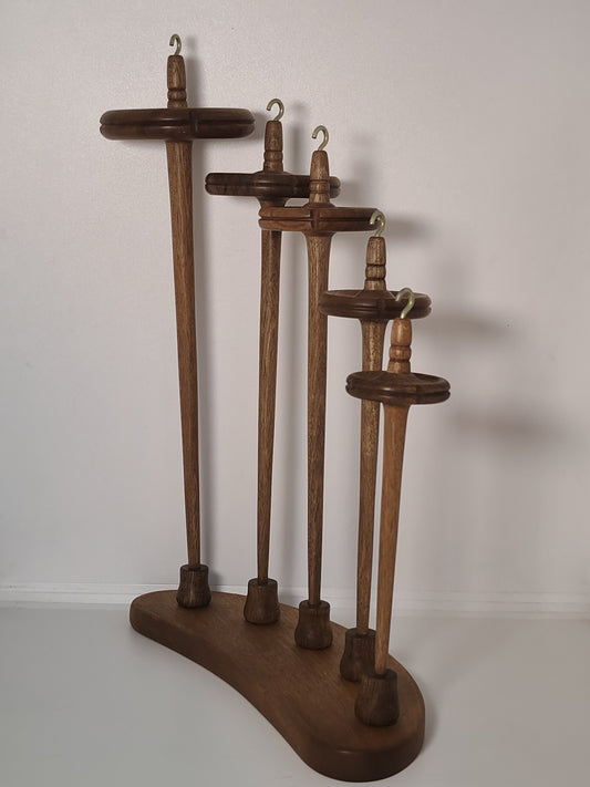 5-Piece Walnut Drop Spindle Collection with Stand | Organic Wax Finish | Spinning & Plying Set | Handmade by Kravelli