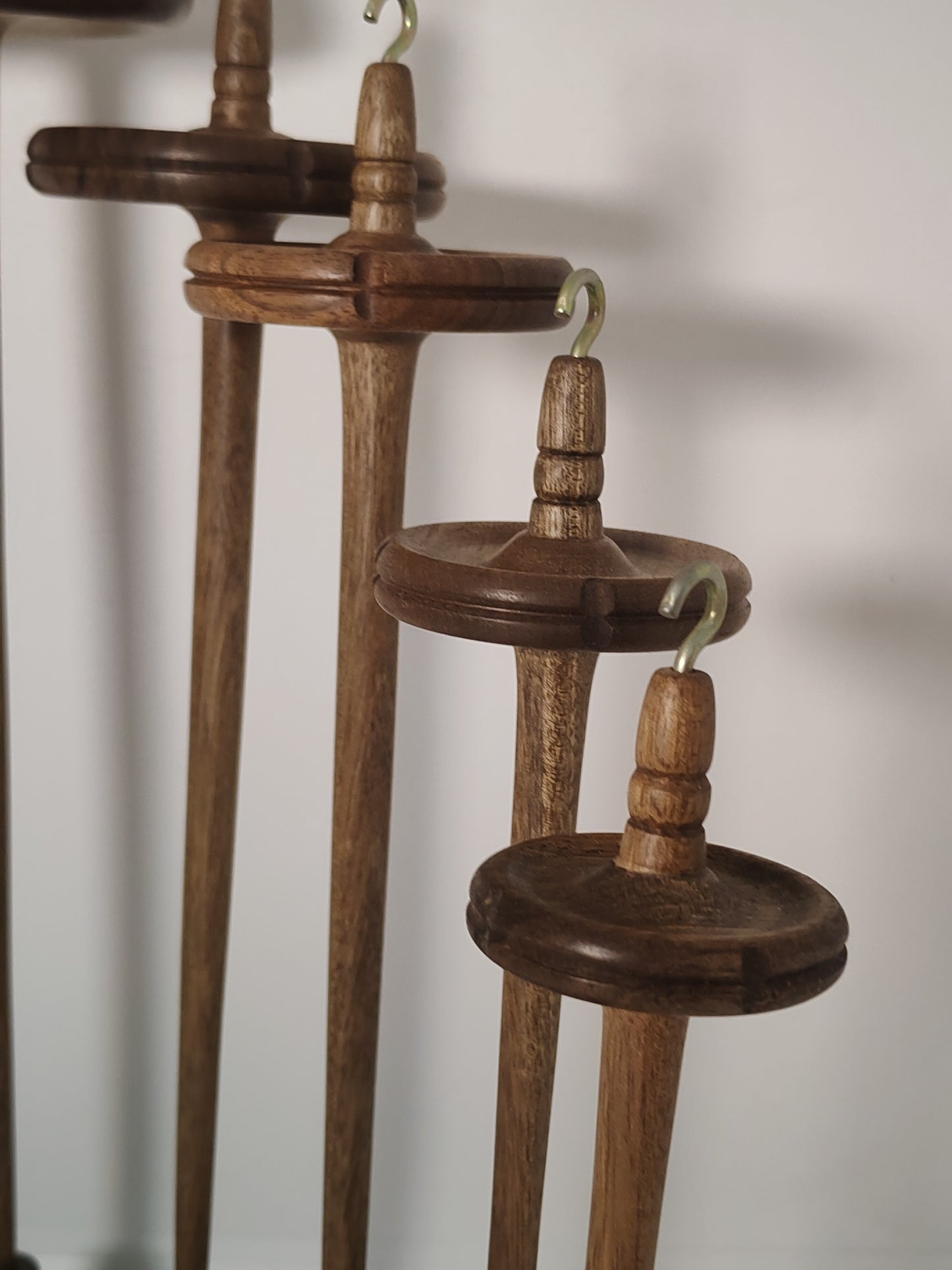 5-Piece Walnut Drop Spindle Collection with Stand | Organic Wax Finish | Spinning & Plying Set | Handmade by Kravelli