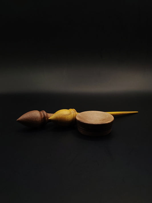 Tiny Support Spindle Set – Mulberry & Walnut | 11g, 16–16.5cm | With Grey Walnut Support Bowl | Mini Spindles for Lightweight Spinning | Kravelli