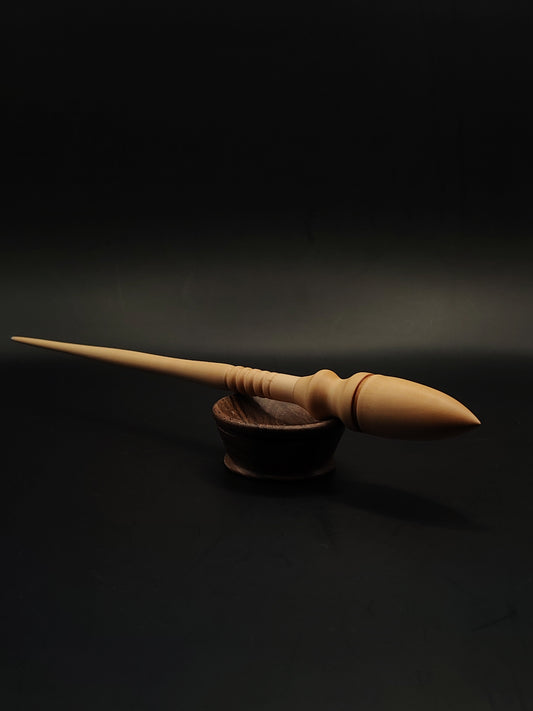 Artisan Support Spindle – Pear Wood | 21g / 0.74oz, 26.5cm / 10.4in | With Walnut Support Bowl | Balanced Spinning Tool | Kravelli