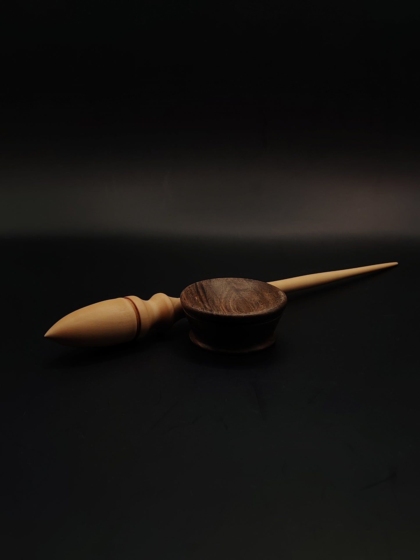 Artisan Support Spindle – Pear Wood | 21g / 0.74oz, 26.5cm / 10.4in | With Walnut Support Bowl | Balanced Spinning Tool | Kravelli