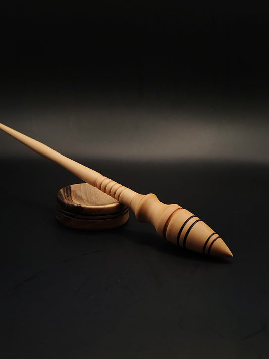 Artisan Pear Wood Support Spindle Set with Walnut Bowl | 21g / 26cm | Handmade Spinning Tool for Fiber Artists