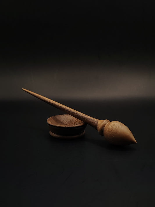 Mini Support Spindle for Yarn Spinning – 10g / 16.5cm with Walnut Bowl | Compact & Portable Spinning Tool