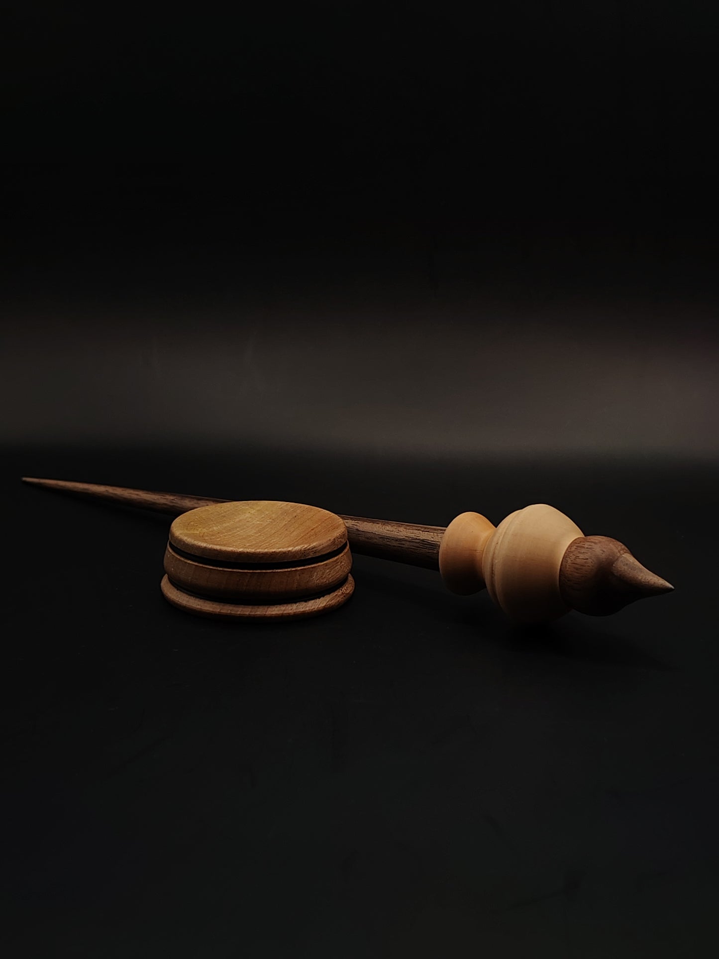 Walnut & Apple Support Spindle Set with Bowl | 27cm, 25g | Handcrafted Spinning Tool