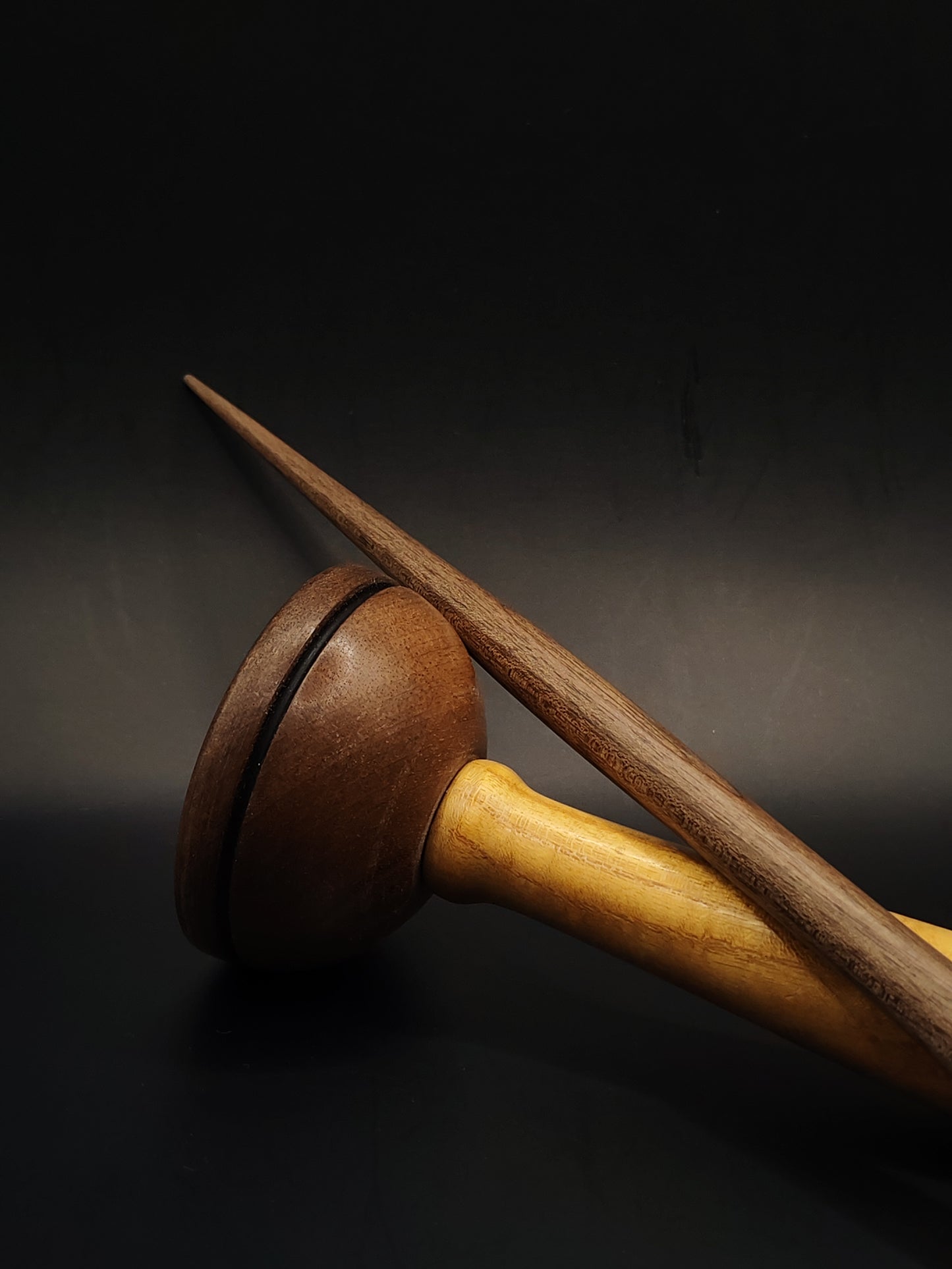 Support Spindle for Yarn Spinning – 31g / 27cm (1.09oz / 10.6in) – Walnut Wood + Mulberry & Walnut Lap Support Bowl Set