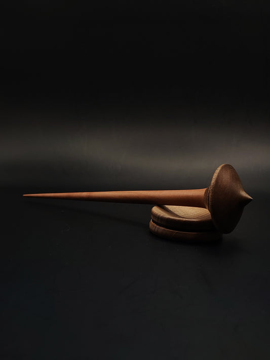 Support Spindle for Yarn Spinning – Elm & Walnut Wood (18 g, 20.5 cm) with Walnut Support Bowl | Handcrafted Spinning Tool by Kravelli