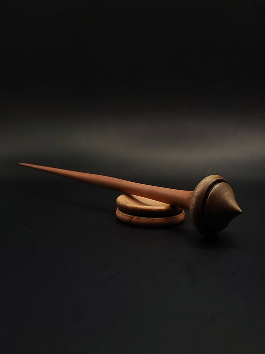 Support Spindle for Yarn Spinning – Elm & Walnut Wood (19 g, 23.5 cm) with Beech Support Bowl | Handcrafted Set by Kravelli