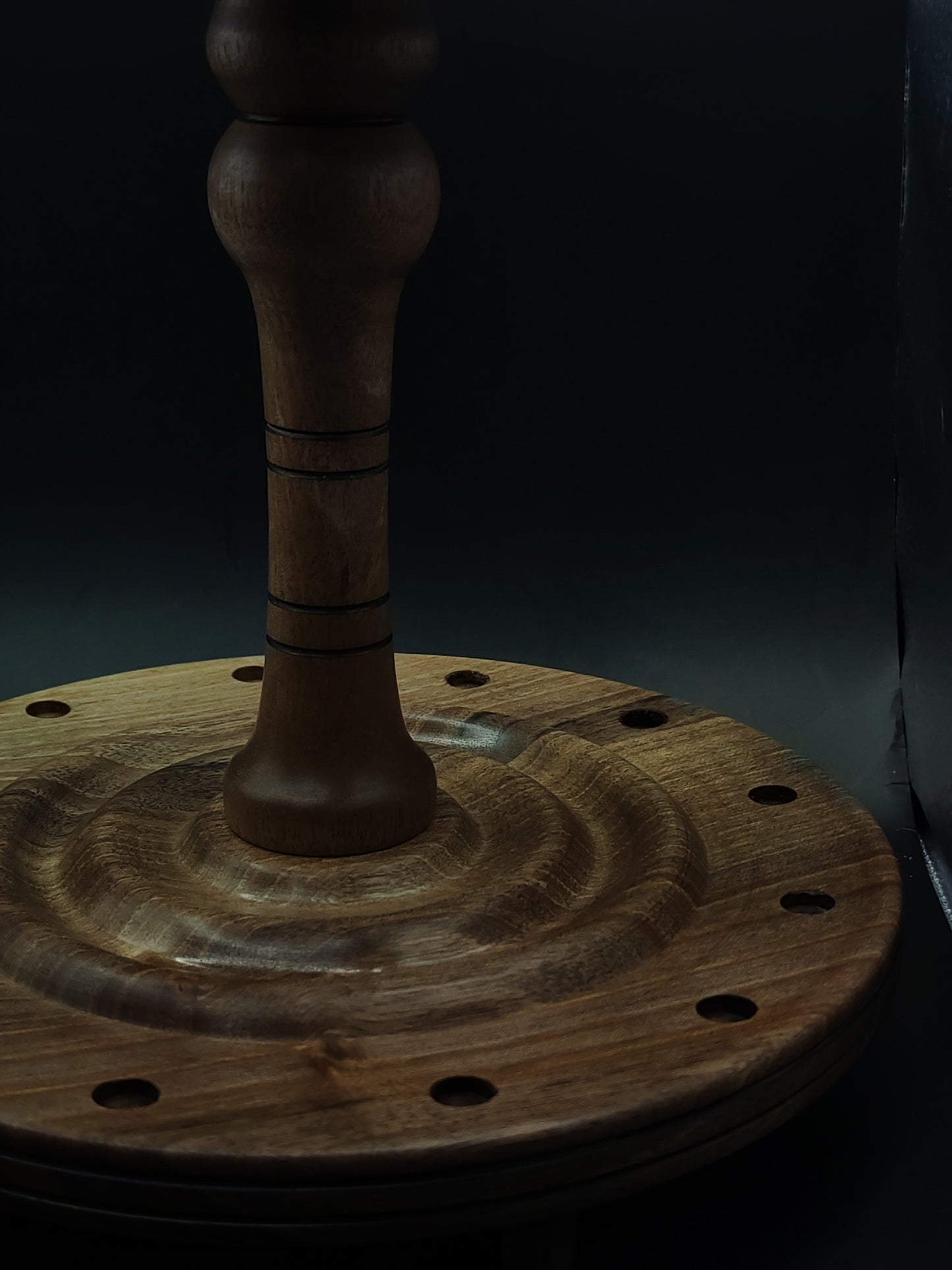 Spindle Stand for 12 Drop & Support Spindles – Solid Walnut Wood | 17 cm Height | Handcrafted Organizer by Kravelli