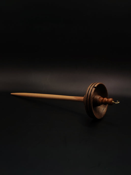 Drop Spindle for Yarn Spinning – Plum Shaft & Walnut Whorl | 27 cm (44 g) | Handcrafted Top Whorl Spindle by Kravelli