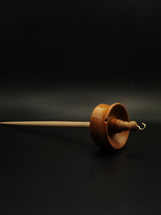 Drop Spindle for Yarn Spinning – Apple Shaft & Beech Whorl | 28 cm (45 g) | Handcrafted Top Whorl Spinning Tool by Kravelli