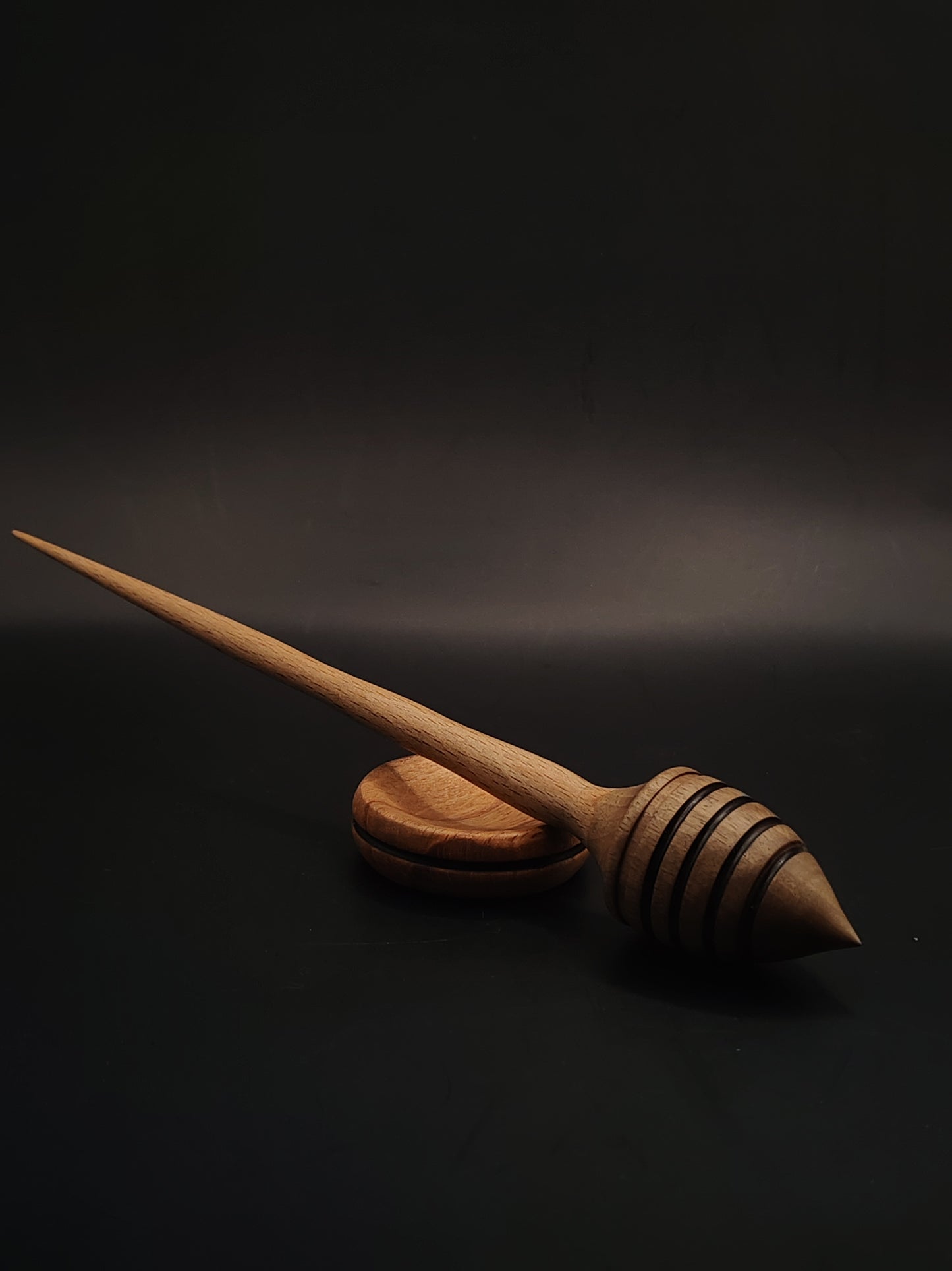 Support Spindle for Yarn Spinning – Walnut Whorl & Beech Shaft (25.5 cm, 30 g) + Beech Bowl | Handcrafted by Kravelli