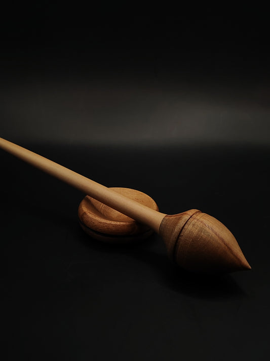 Support Spindle for Yarn Spinning – Beech Whorl & Pear Shaft | 28 cm (31 g) | Set with Beech Support Bowl | Handcrafted by Kravelli
