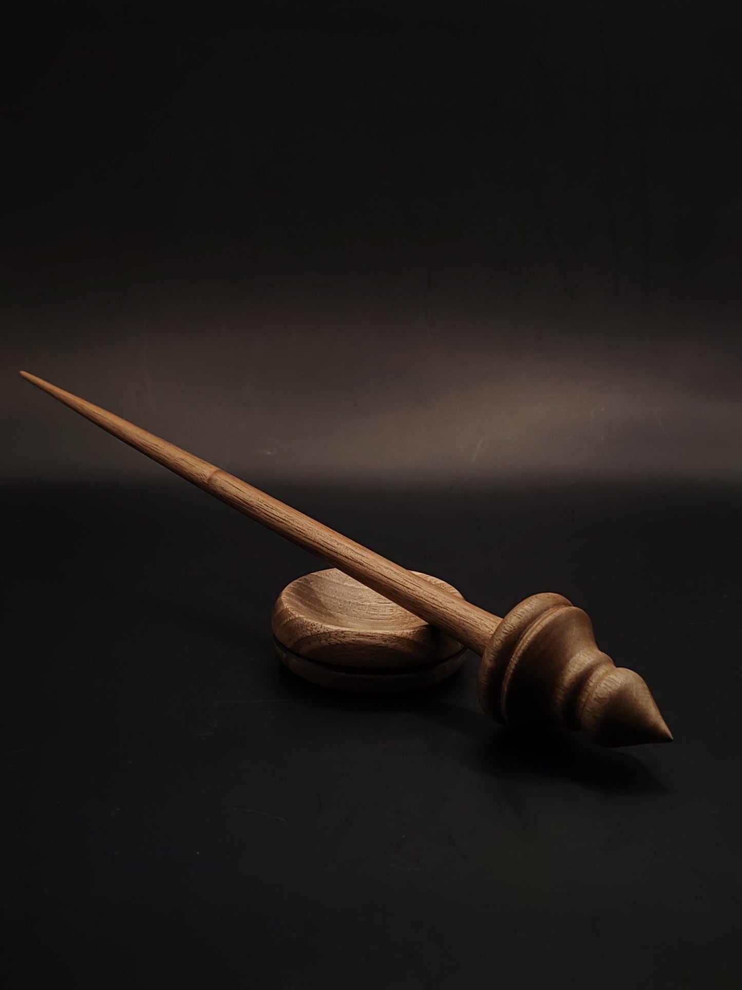 Support Spindle for Yarn Spinning – Walnut Wood Set with Bowl | 27.5 cm (24 g) | Handcrafted by Kravelli